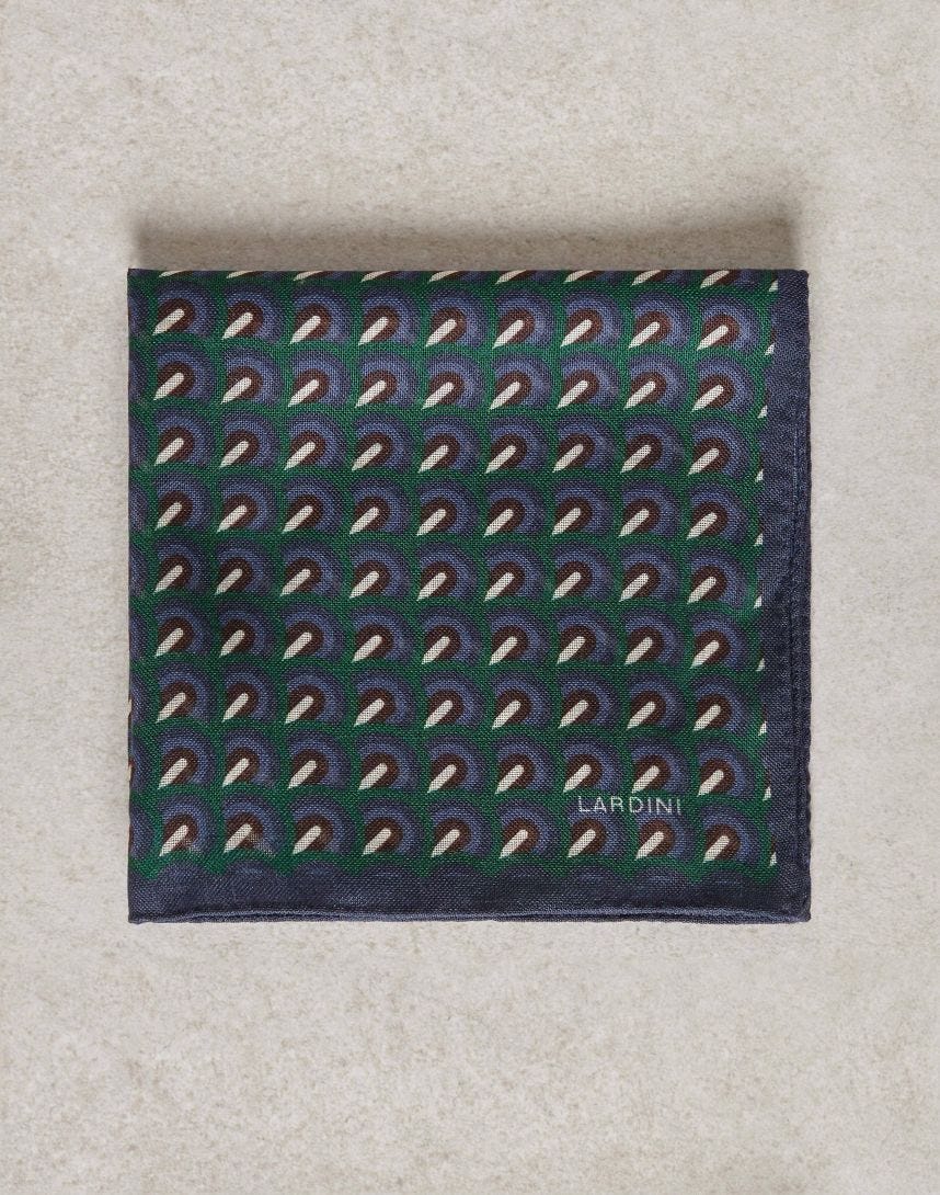 Gauzy-wool pocket square with a geometrical pattern