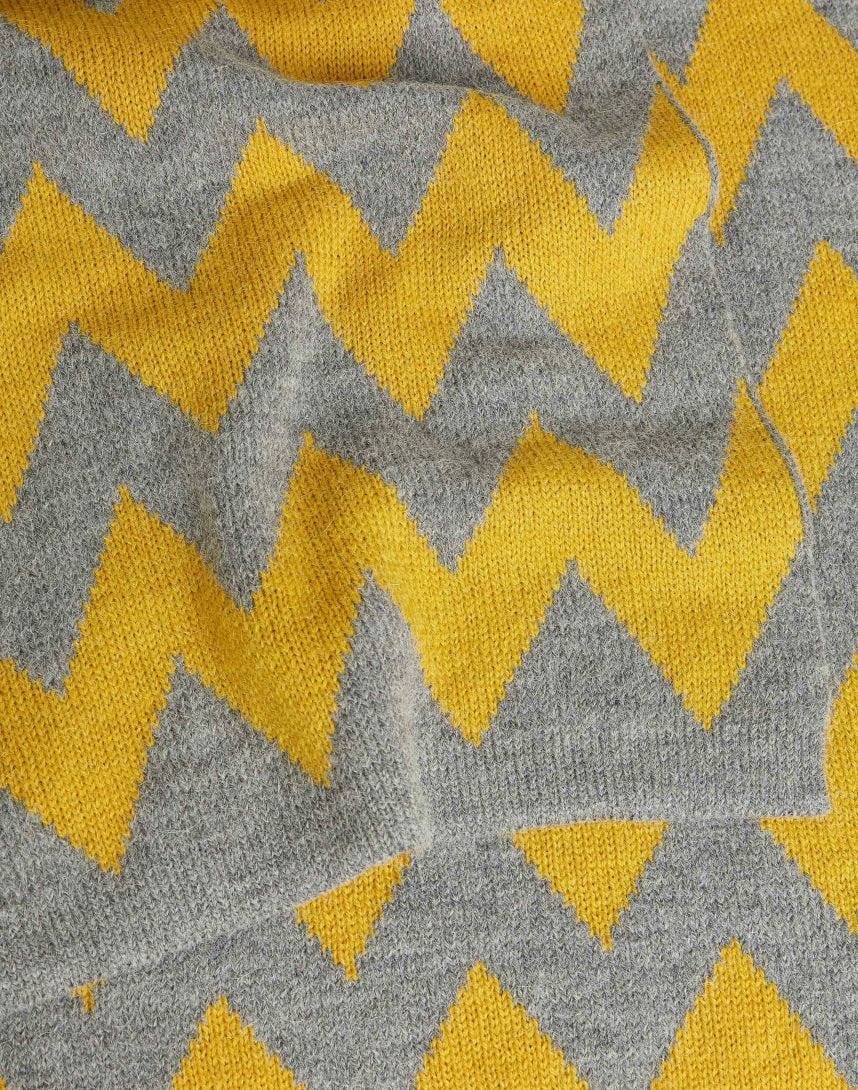 Écharpe en laine et alpaga grise et jaune 