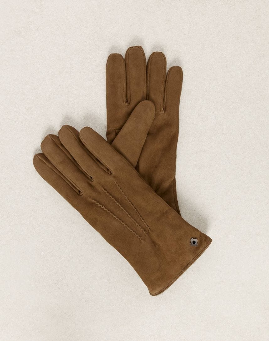 Gloves in hazelnut-brown suede and cashmere