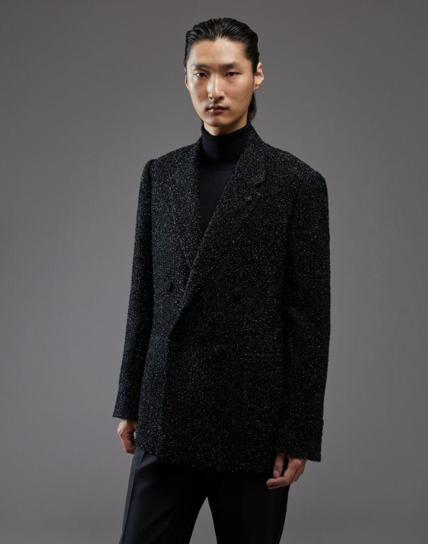 Black double-breasted wool, silk and lurex blazer