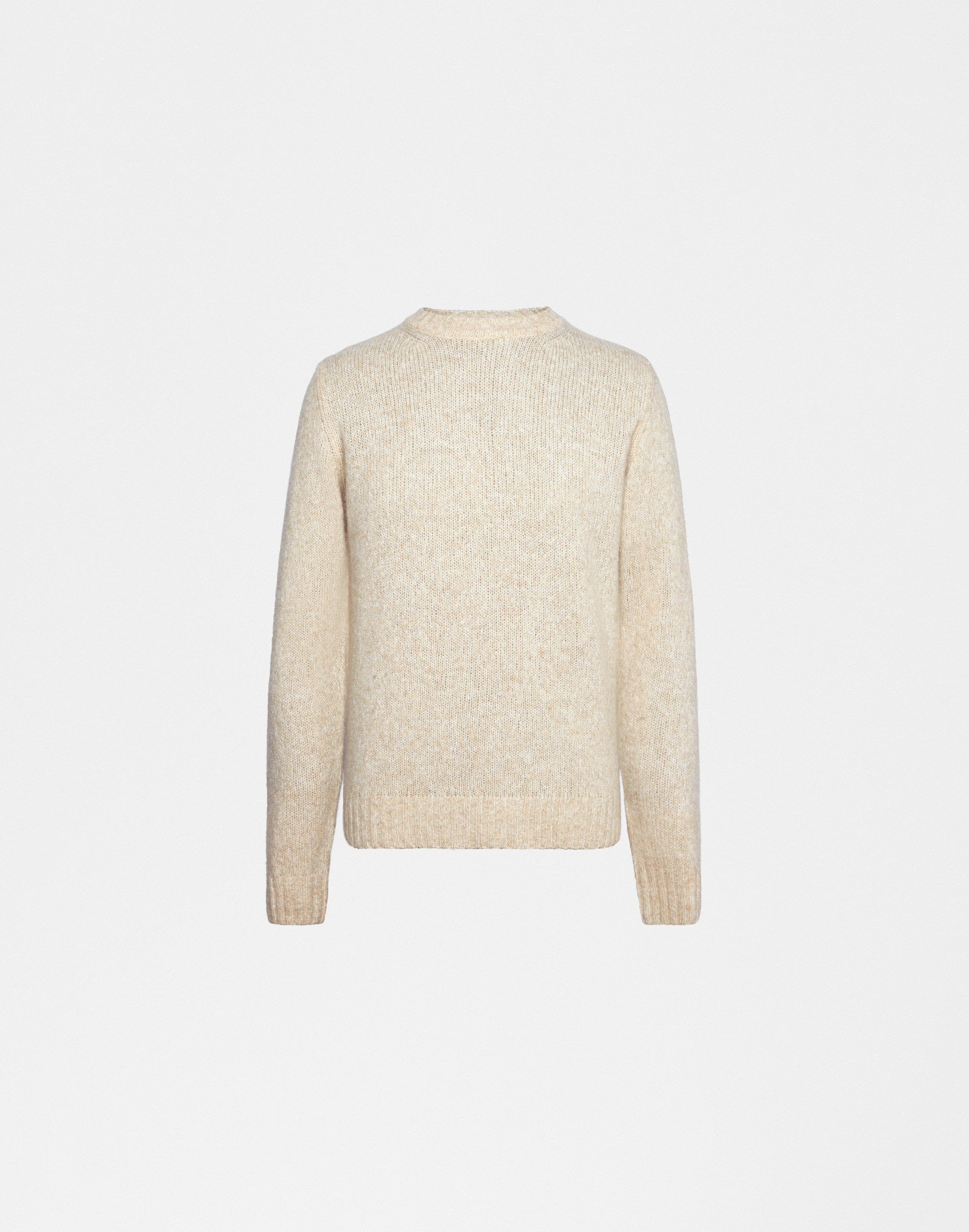 Beige and cream crew neck pullover with long sleeves