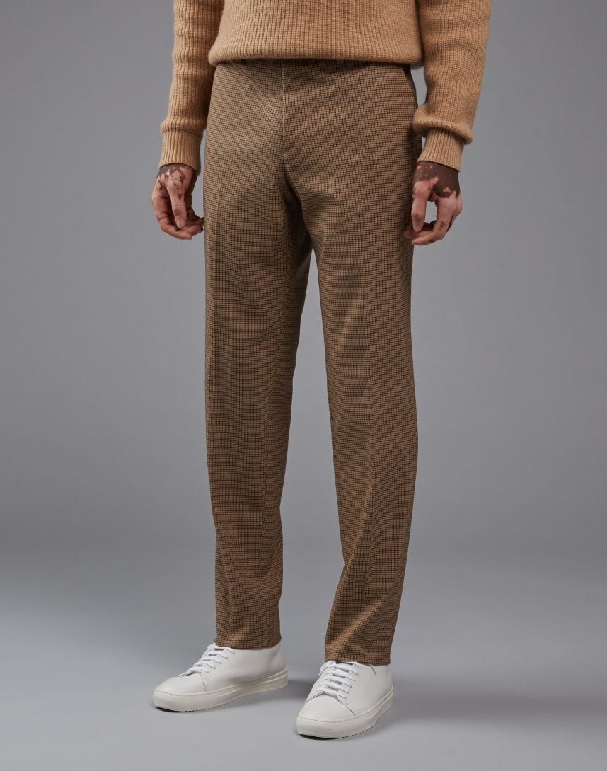 Camel, light brown and blue pants