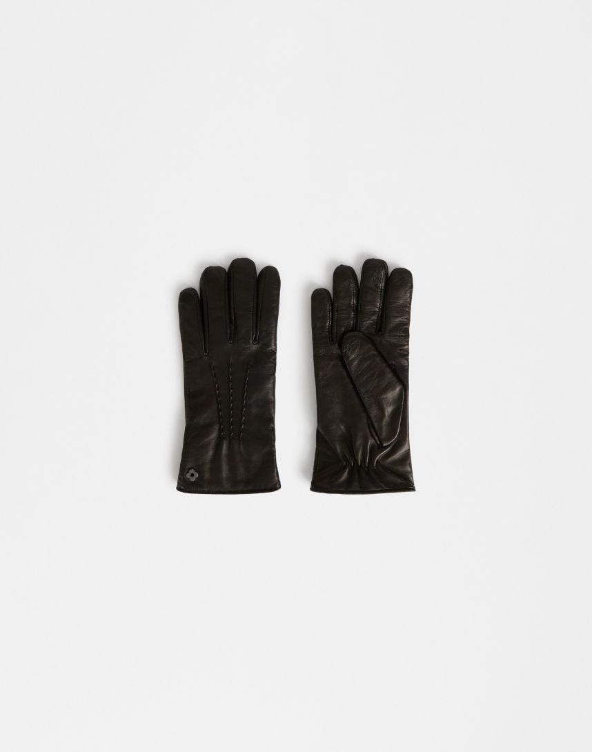 Black lambskin leather and cashmere gloves