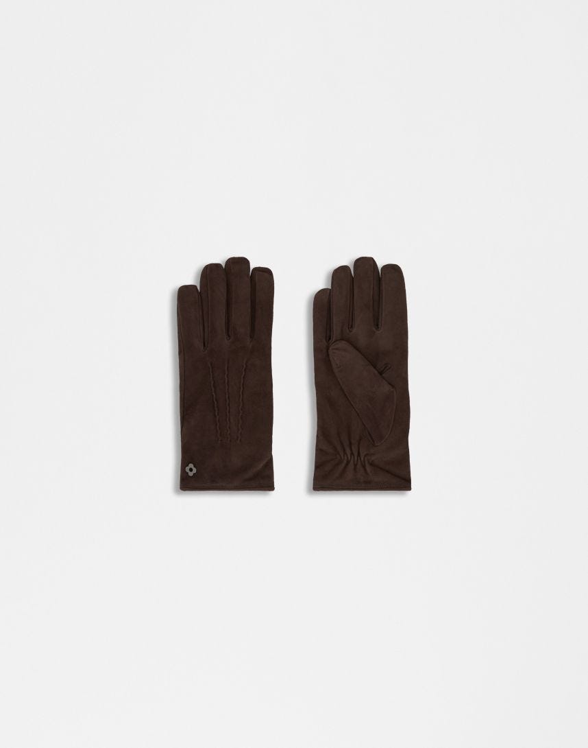 Brown suede leather and cashmere gloves