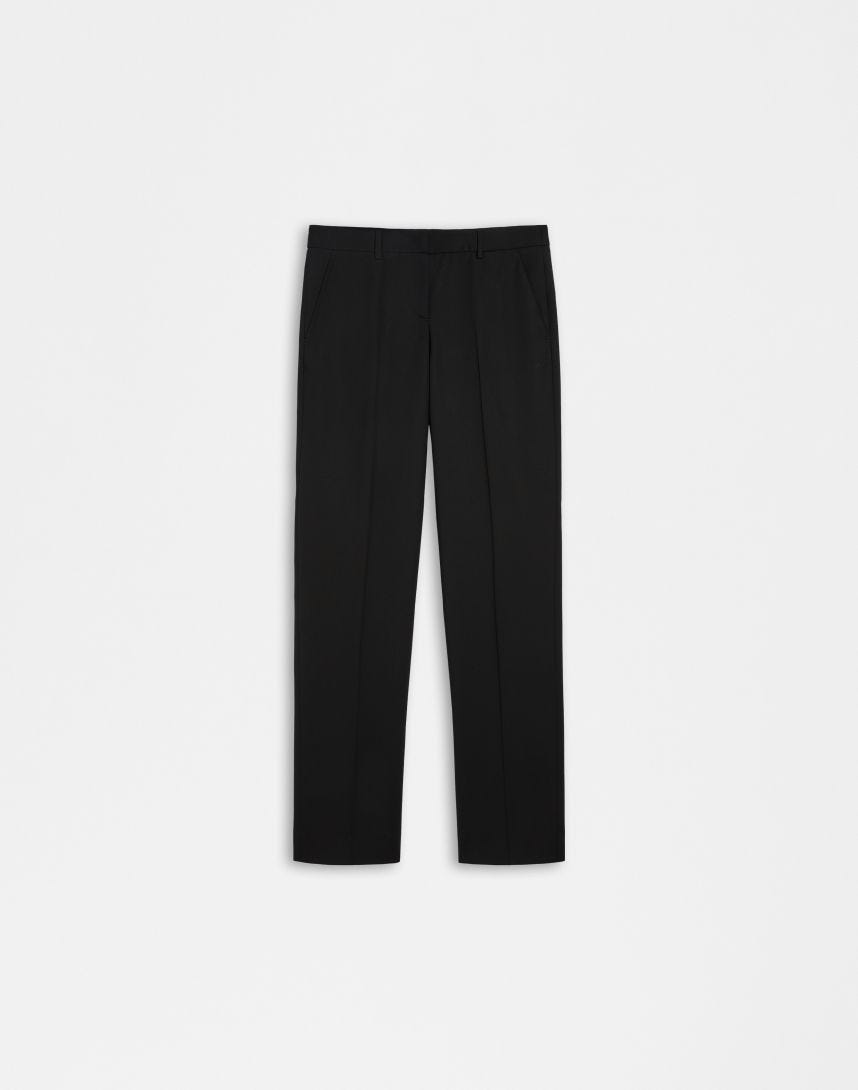 Pantalon noir jambe droite régulière en tissu de laine stretch