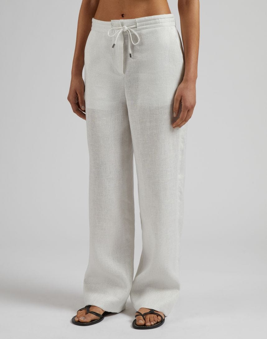 Pantalone ampio in tela di lino lurex