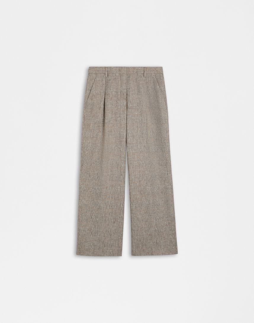 Brown linen trousers with a glen plaid design