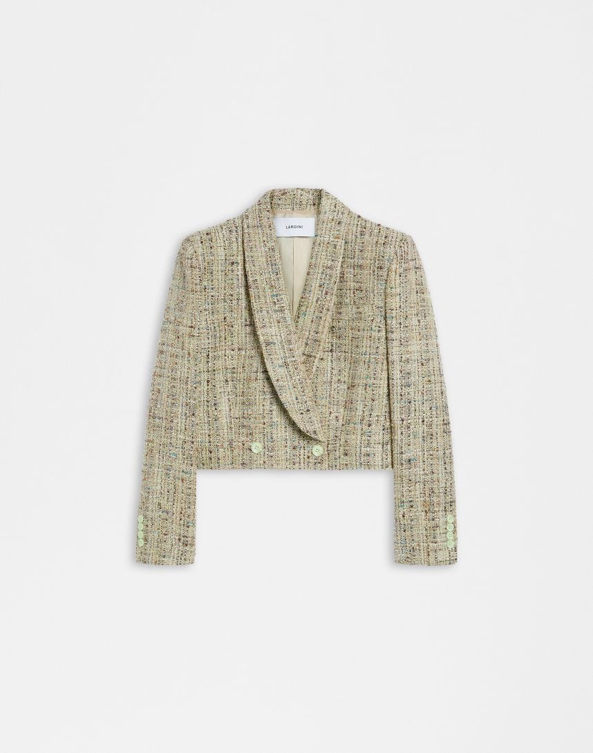 Green lurex woven cotton tweed short jacket