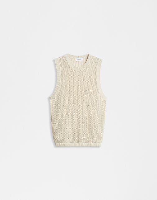Cream openwork rib knit vest