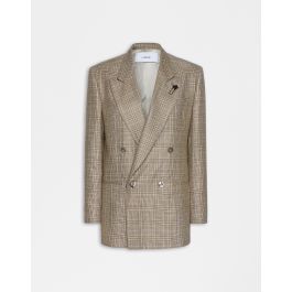 Beige/Brown Welsh Linen Fabric Double-breasted Jacket