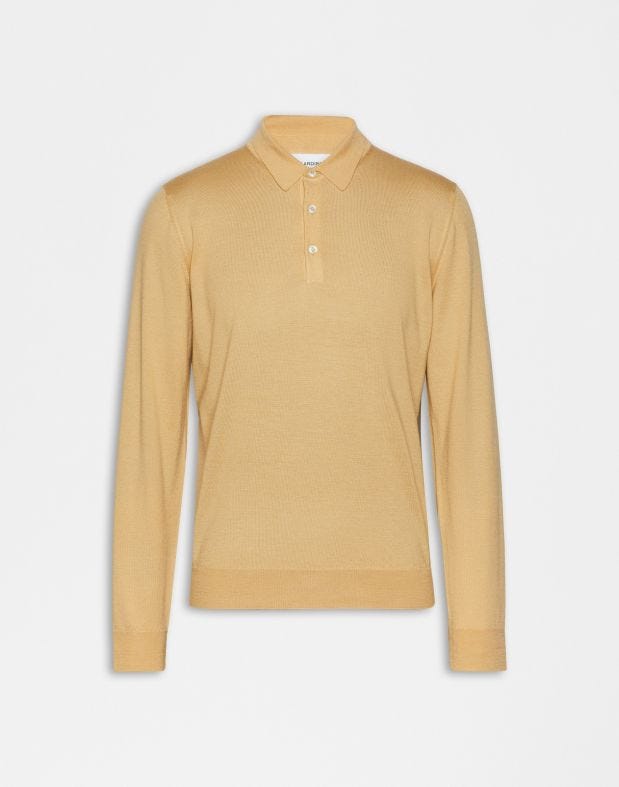 Polo gialla con bottoni e manica lunga in lana, seta e cashmere