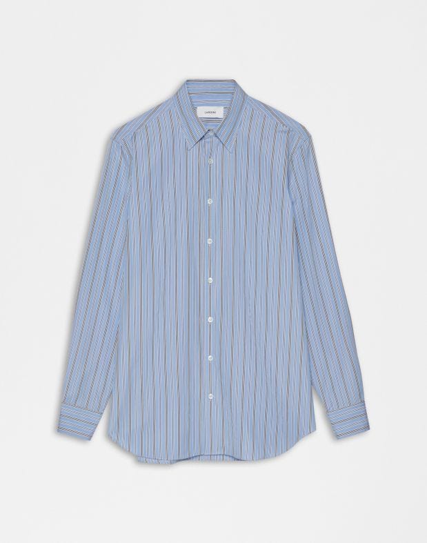 Camicia con collo italiano e stecca estraibile in popeline di cotone rigato