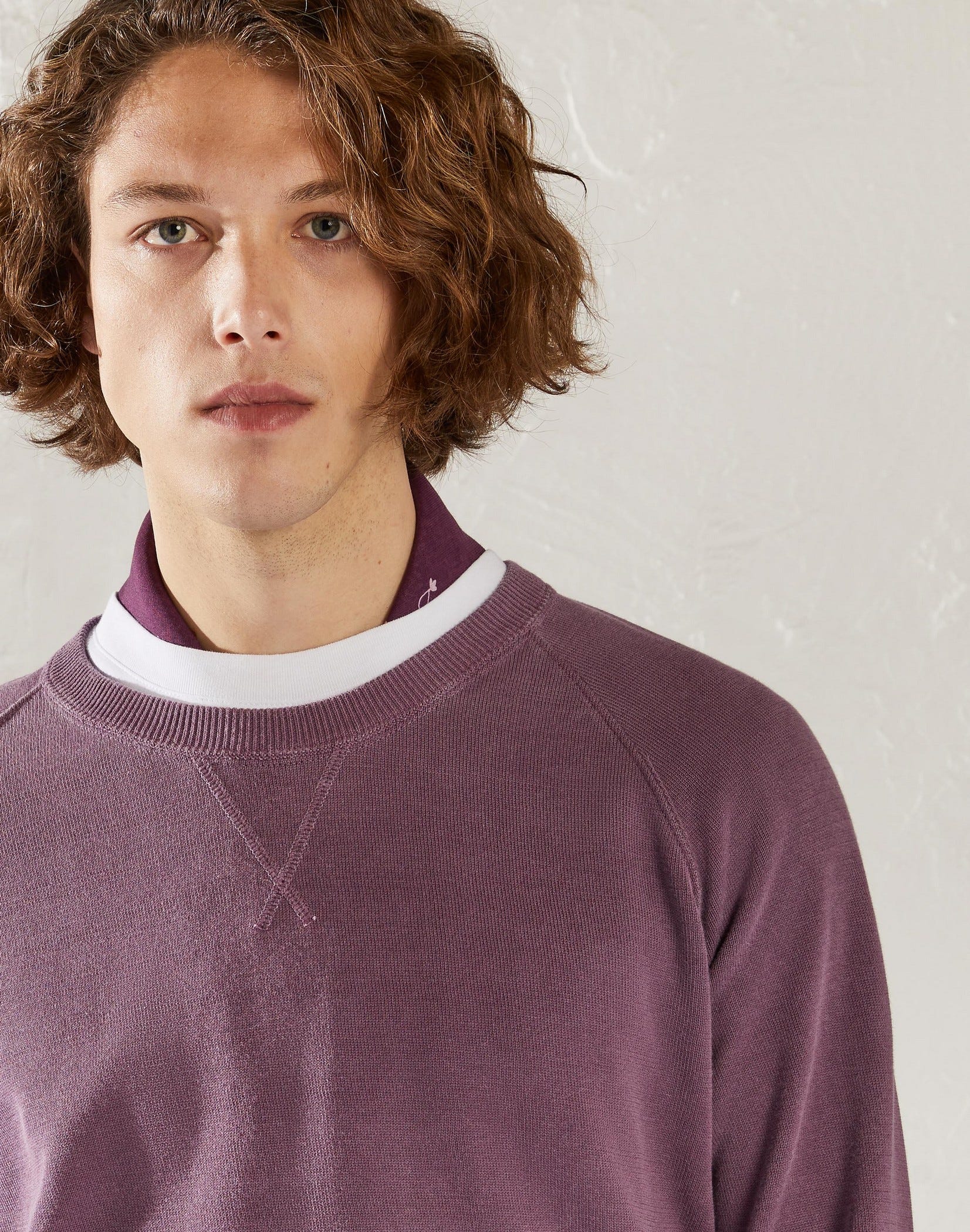 Purple cotton crew-neck knit sweatshirt