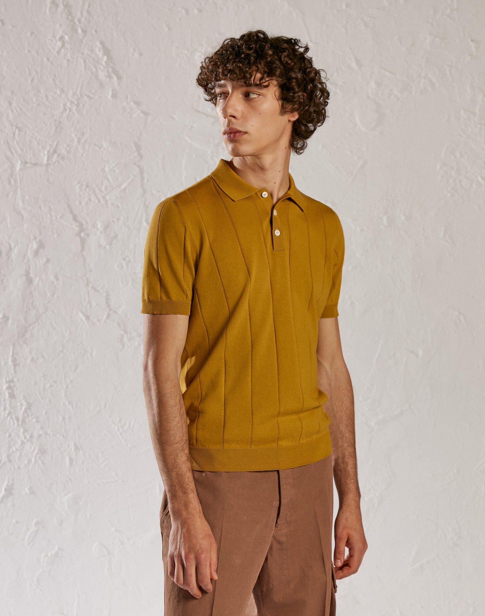 Yellow cotton crêpe polo shirt