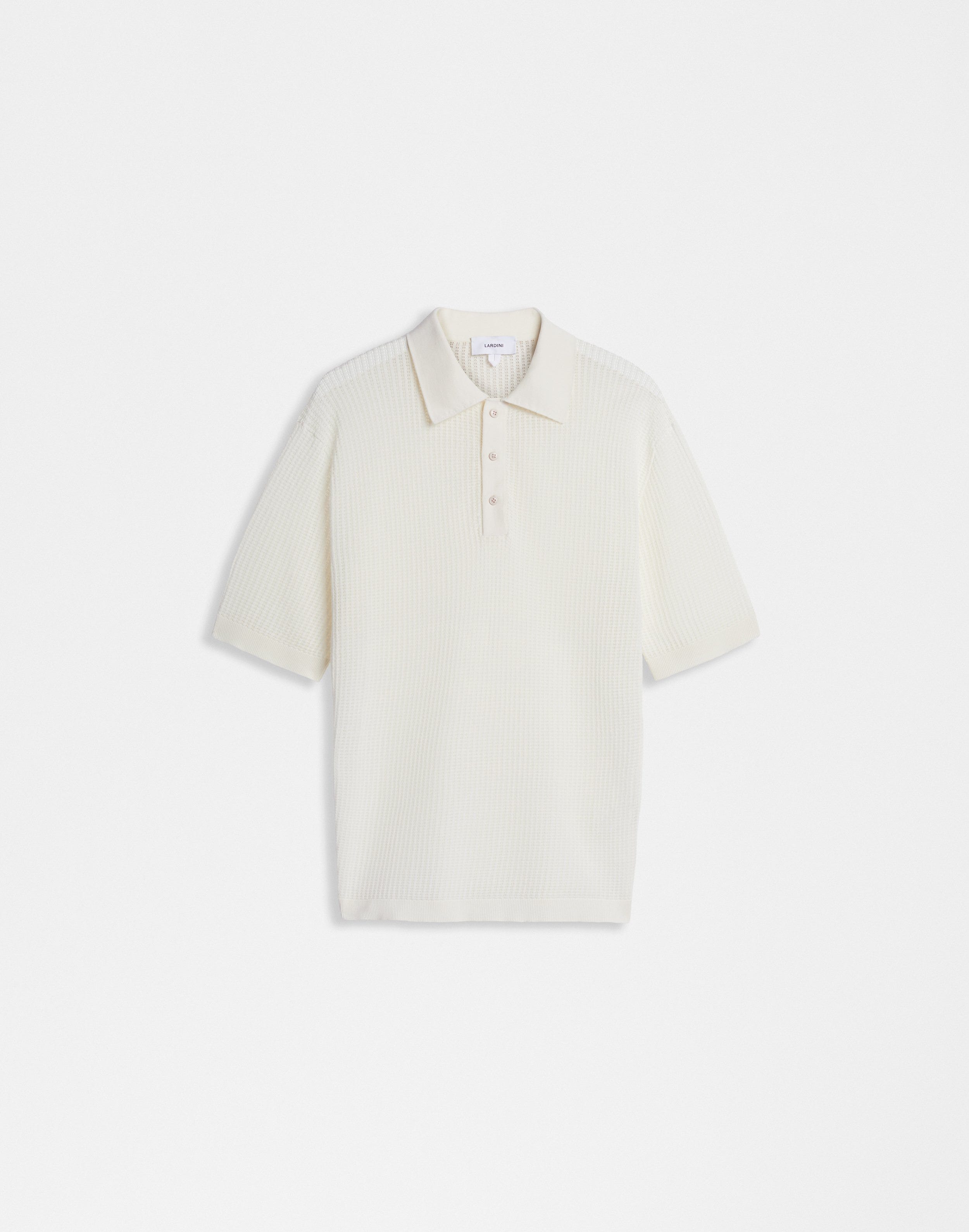 White polo shirt with an openwork knit