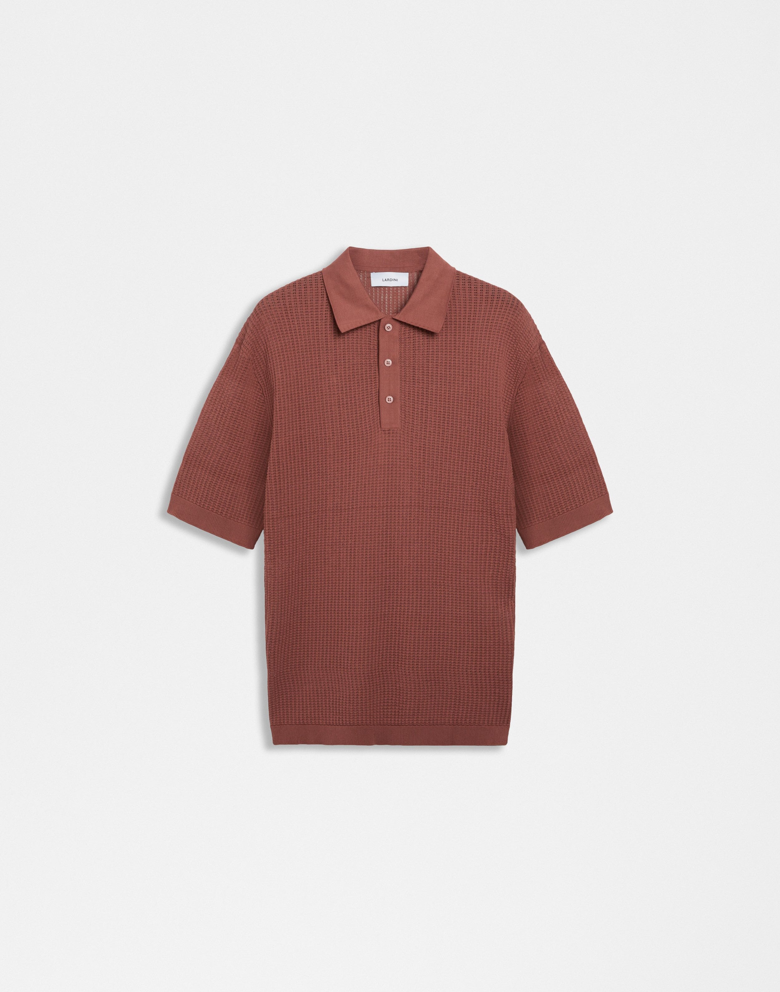 Red polo shirt with an openwork knit