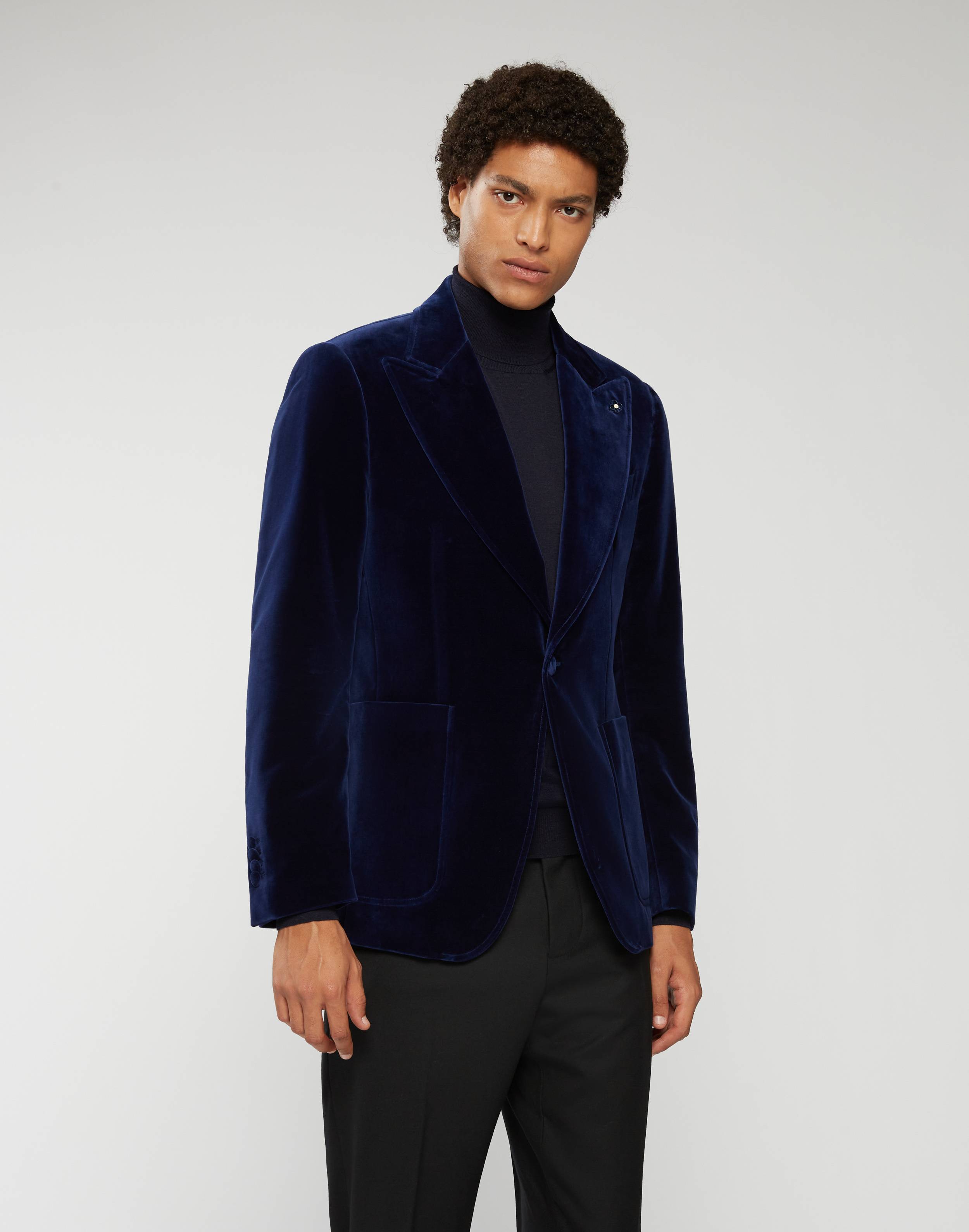 Single-breasted velvet jacket in blue - Attitude