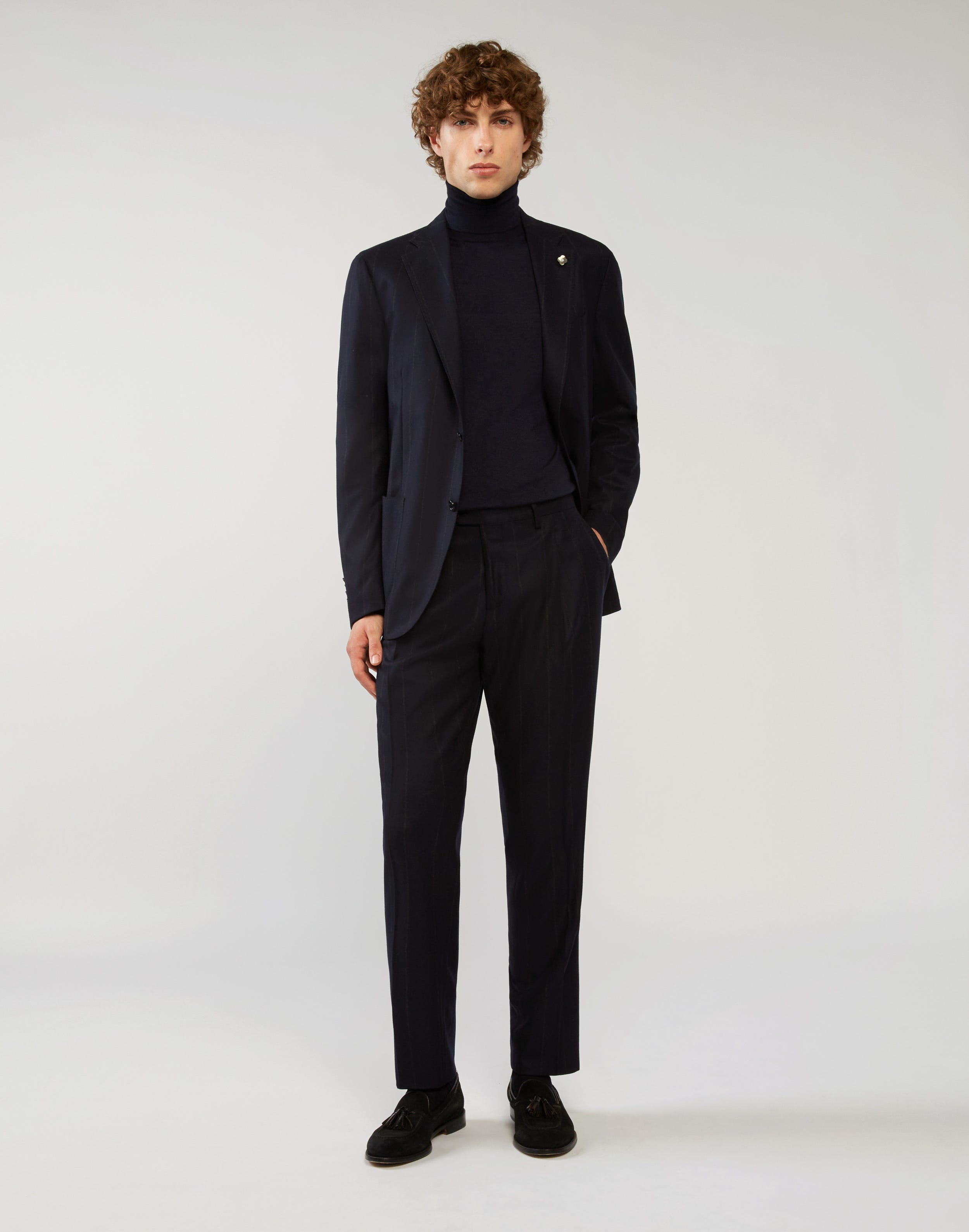 Blue turtleneck in cashmere, silk and wool